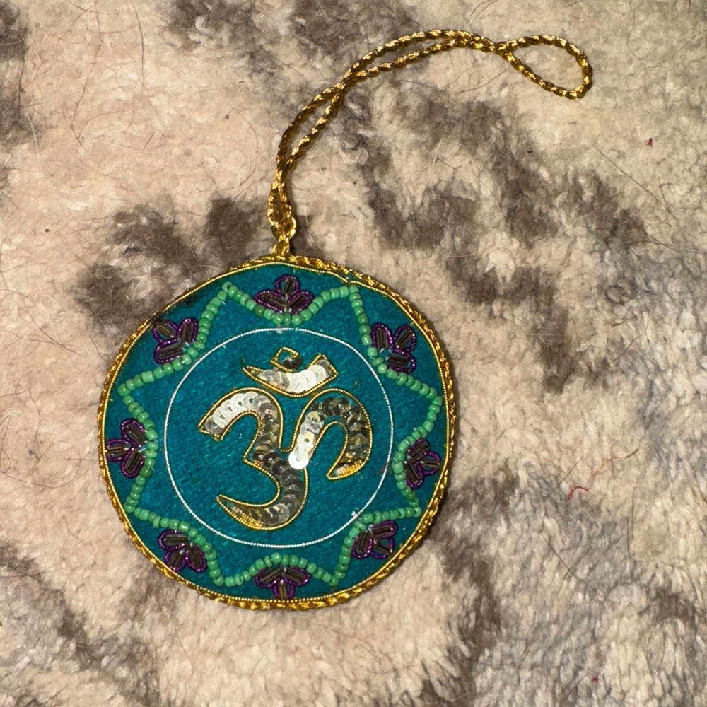 Embroidered Teal and Gold Pendant
